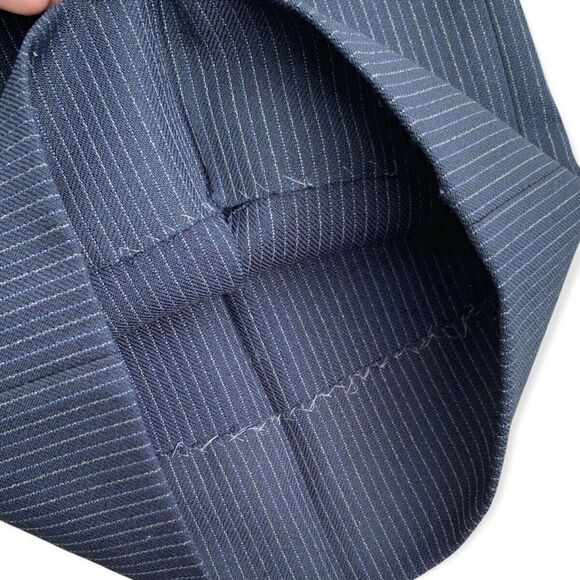 Vintage1970s Pinstripe‎ Mens Straight Leg Pants Navy Blue Cotton Blend - Picture 5 of 6